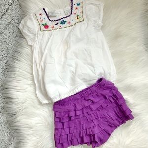 Embroidered top Tiered Bottom Set